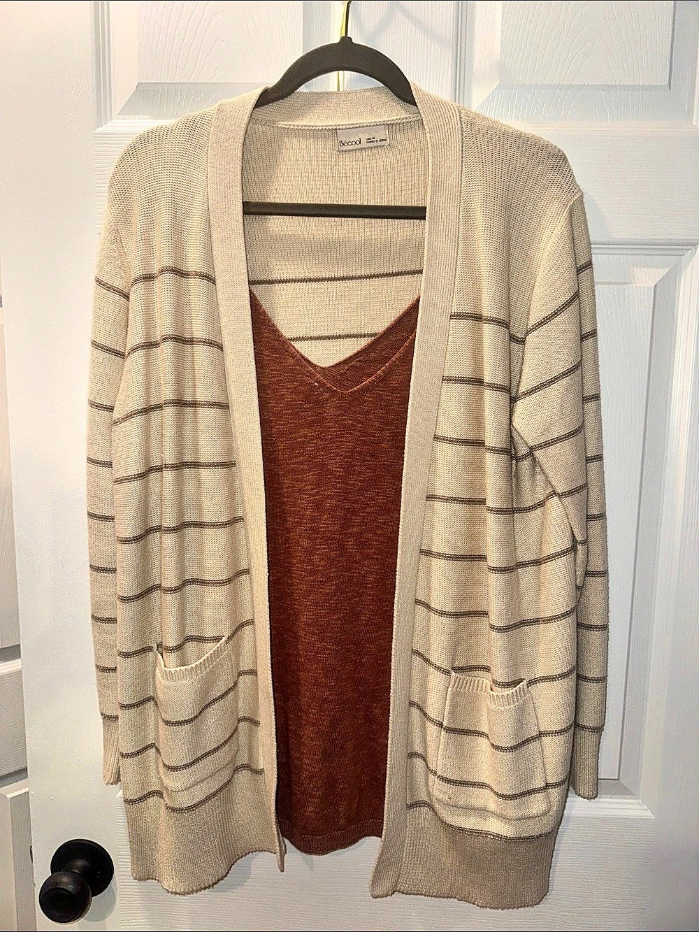 Béccol Striped Knit Cardigan with Knit Cami Womens Medium